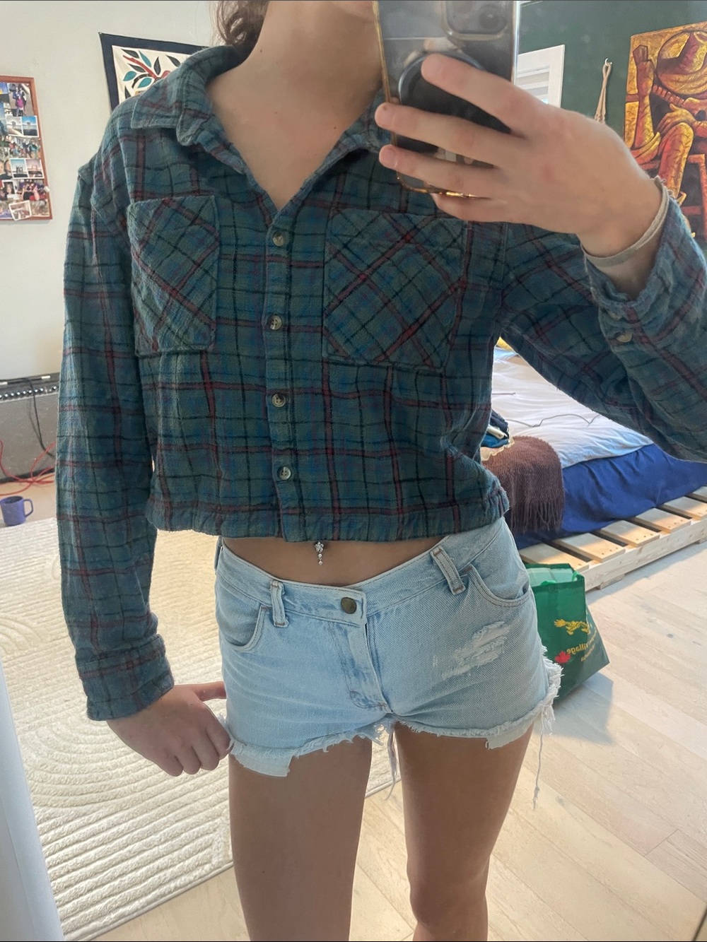 Cropped Pippa blue plaid flannel